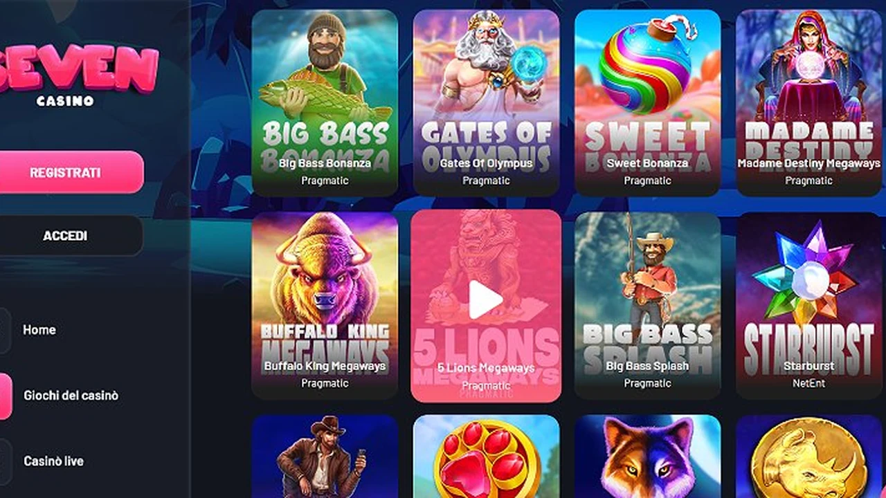 Seven.casino — schermata del sito Curacao